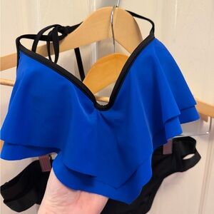 PINK Victoria's Secret Blue Ruffled Bikini Top and solid cut out bottoms
